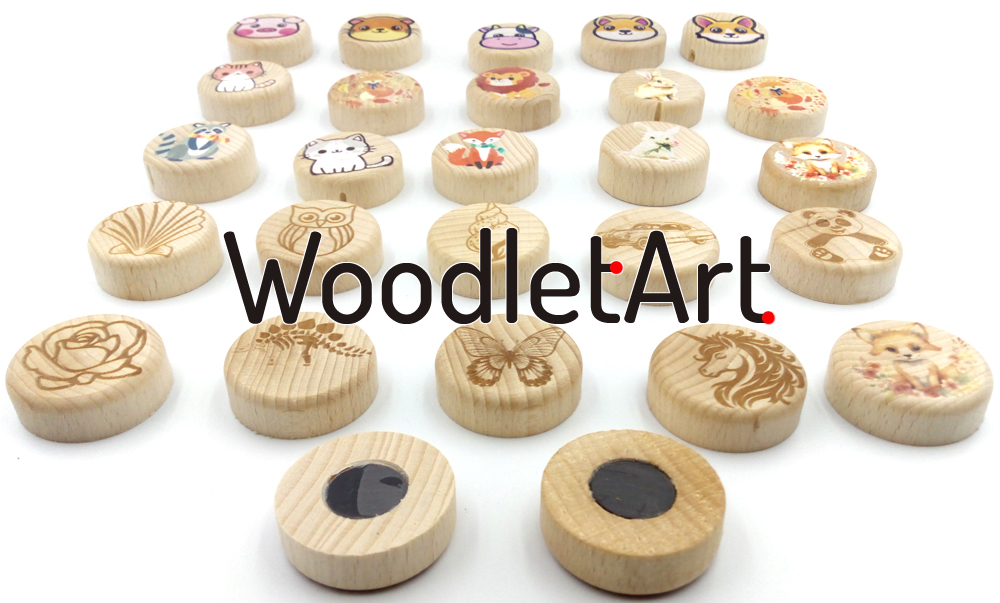 wood Advertising magnets and promotional gadgets.